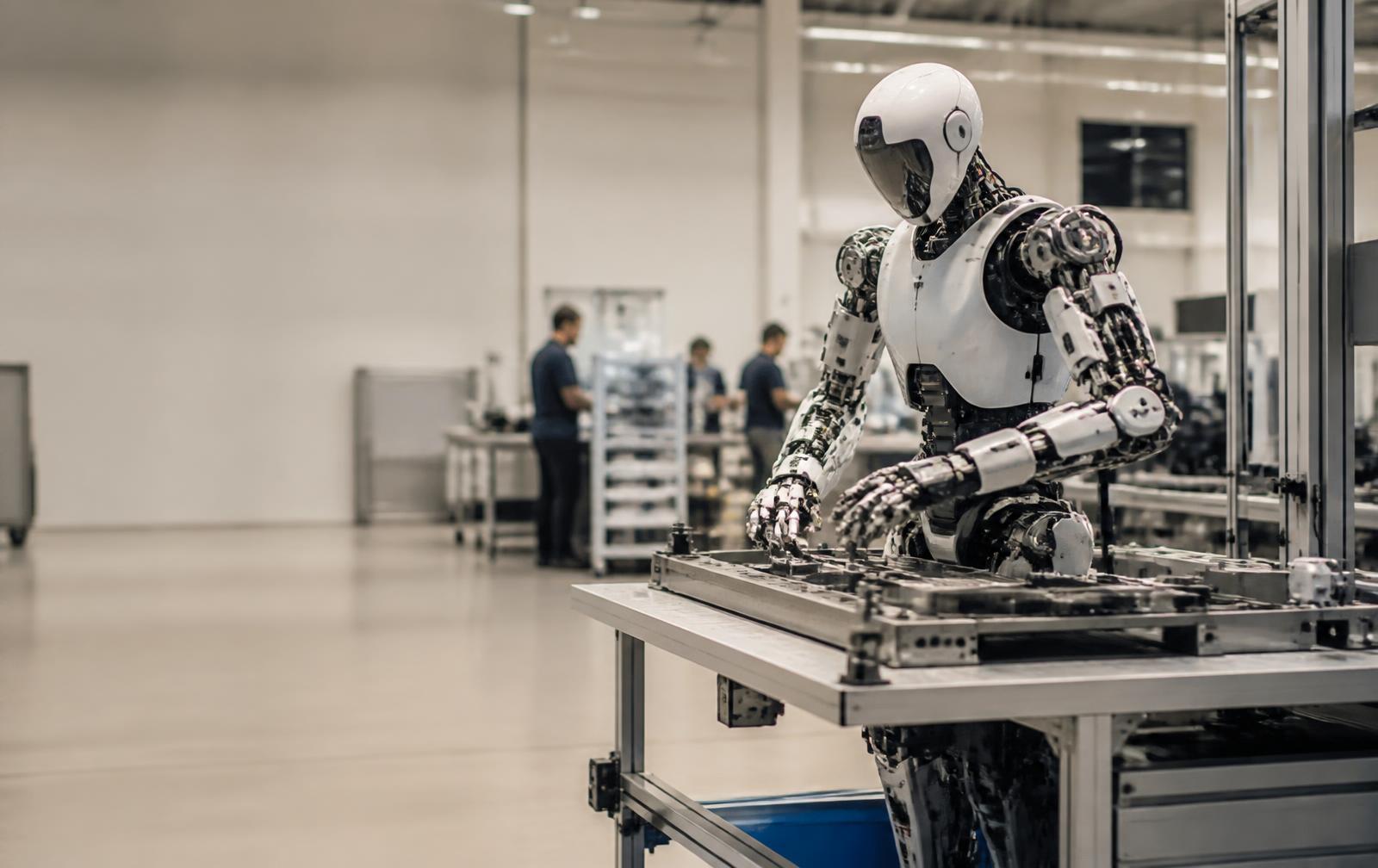 Humanoid robot working at an assembly station